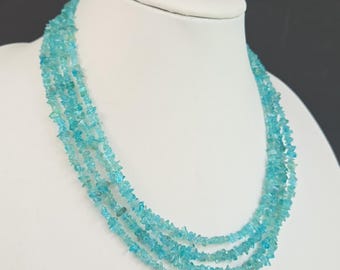 Vintage Genuine Blue Beryl Aquamarine Gemstone Chip Bead Rope Length Necklace 80" long w/Sterling Silver Closure 60 grams MH-6861