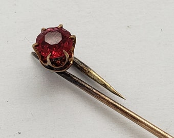 Estate Antique 10K Solid Gold Stick Pin w/Red Glass Garnet Stone Late Victorian Edwardian Era circa 1900's MH-600 SP
