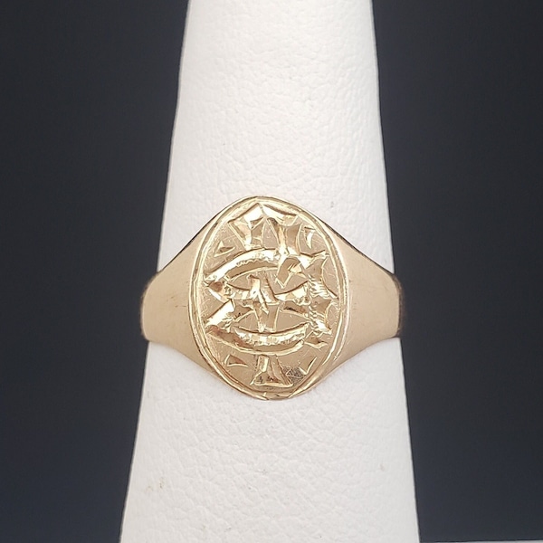 Antique 14K Solid Gold Monogramed Signet Ring 2.7 grams size 6-1/2 circa early 1900's MH-4632 GR