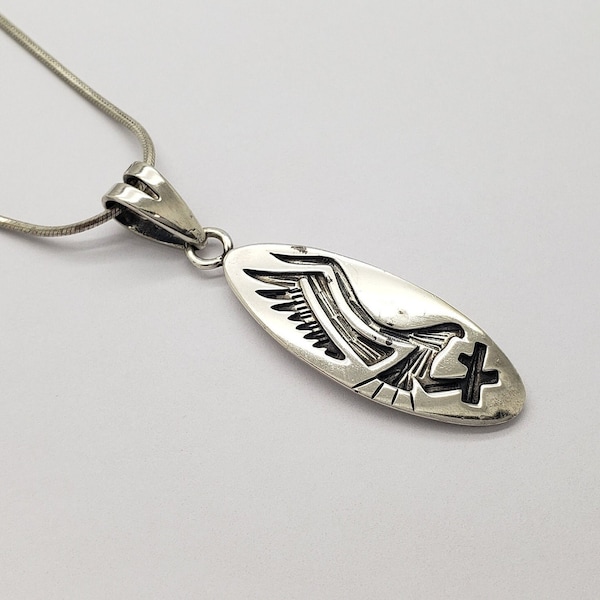 Vintage SEZGIN Solid Sterling Silver Oval Eagle Pendant 2-5/16" long on MILOR Sterling Silver Snake Chain 20" long 1.5mm thick MH-4704