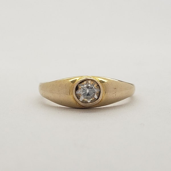 Mid-Century Budlong Dockert & Armstrong BDA 10K Solid Gold Clear Glass Stone Baby Child's Ring 0.7 grams size 0.5 or 1/2 circa 1950s MH-5216