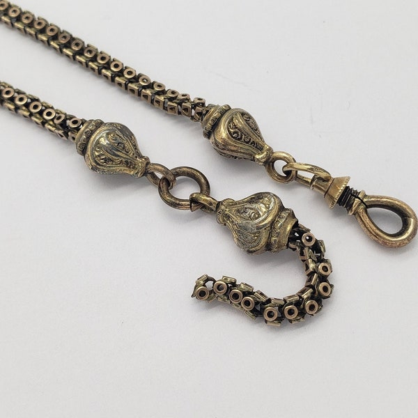 Antique Victorian Era 8K Solid Gold Unique Geometric Link Pocket Watch Chain w/Gold-Filled Stations (See Description) ca. late 1800s MH4539