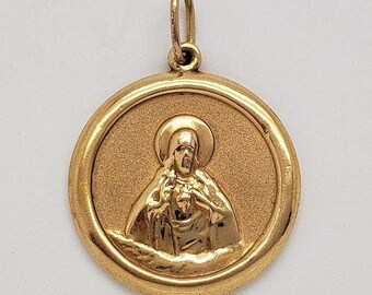 Vintage Jesus Christ & Catholic Saint Anthony of Padua Christian Religious Round Charm Pendant 1-1/4" long w/bail x 15/16" round MH-4758 GFP