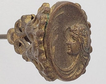 Antique Art Nouveau Era Lady's Profile Gold-Filled Hatpin 8-3/4" long circa 1900s MH-4198 HP