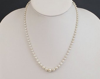 Vintage Genuine White Pearl Graduated Size Necklace 19" long w/14K Solid Gold Slide Clasp 12.3 grams MH-4840 PN