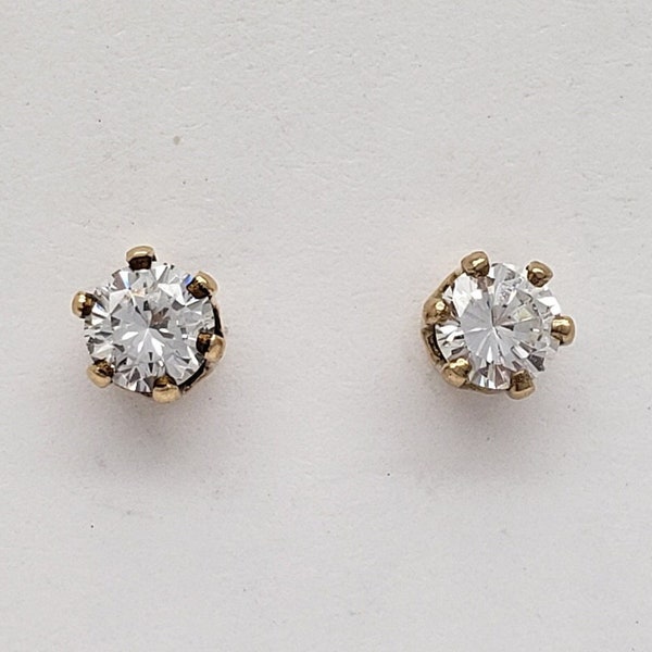 Estate 14K Solid Gold Petite 4mm Round Cubic Zirconia Stud Earrings MH-4036 GE