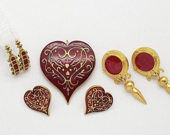 MMA 24K Gold-vermeil Red Cloisonne Heart Pendant Pin