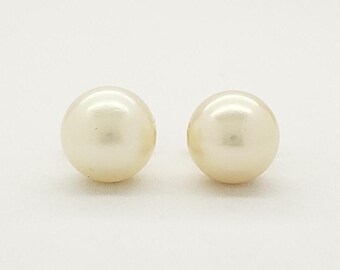 Women's 14kt Yellow Gold Freshwater Pearl Earrings - 6.5mm Real Gold 585 Beads Studs