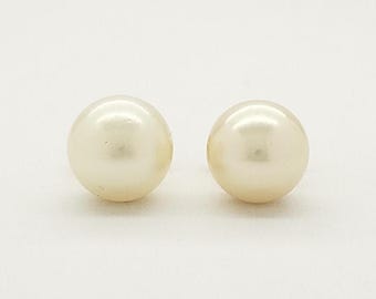 Women's 14kt Yellow Gold Freshwater Pearl Earrings - 6.5mm Real Gold 585 Beads Studs