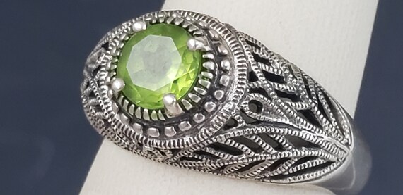 Round Green Peridot Solid Sterling Silver Ring si… - image 4
