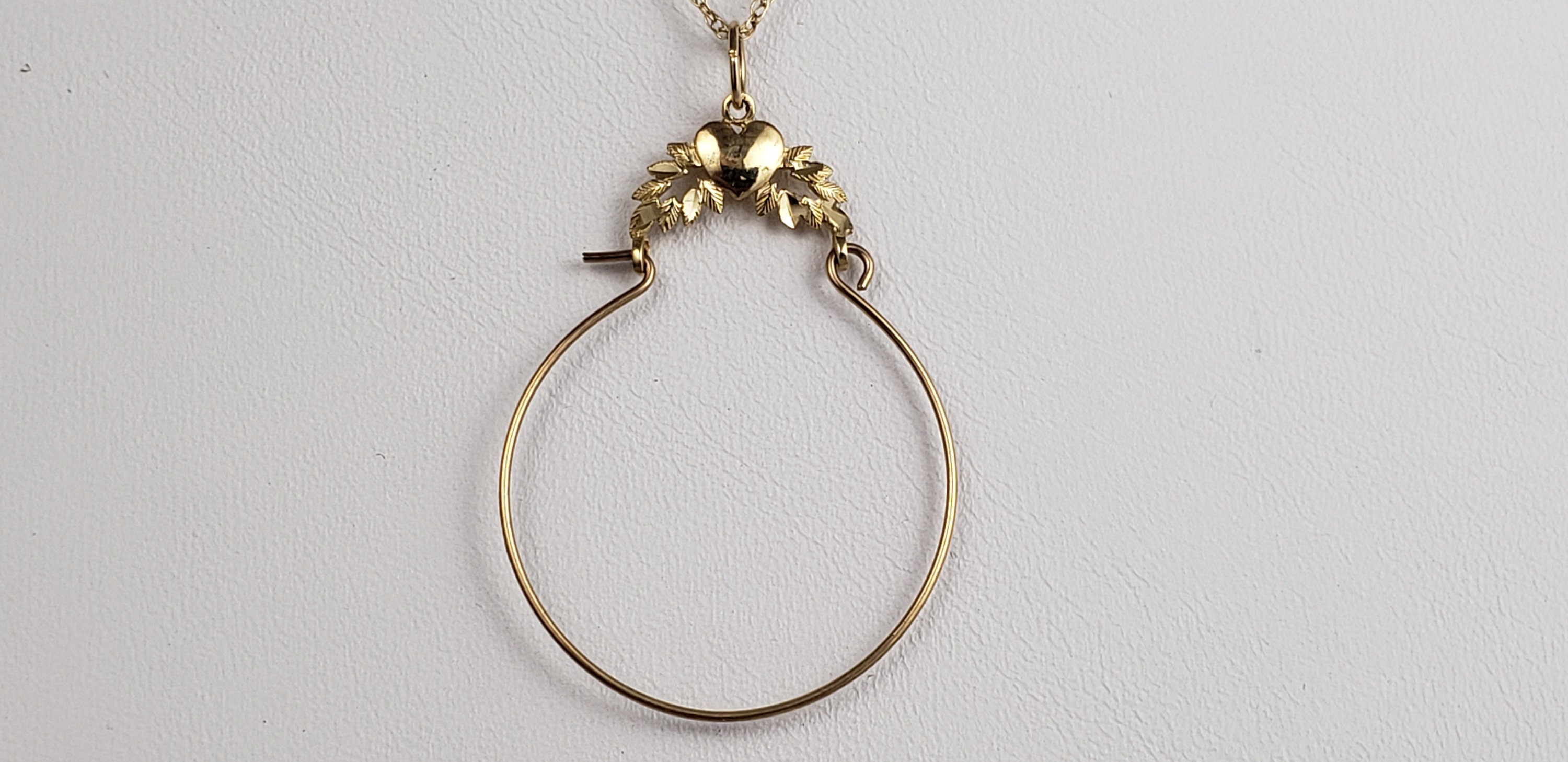 14K Solid Gold Hoop Charm Collector Pendant Crowned w/Heart Etsy