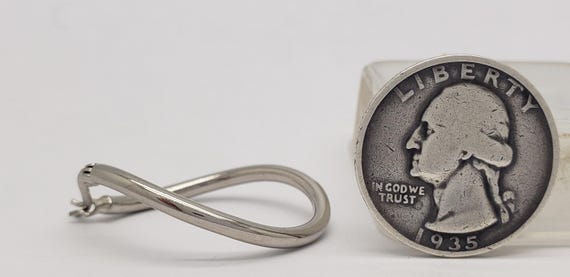 Vintage Solid Sterling Silver Latch Back Curved H… - image 14