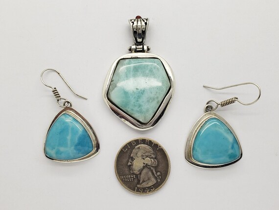Vintage KL Solid Sterling Silver Blue Larimar Abs… - image 5