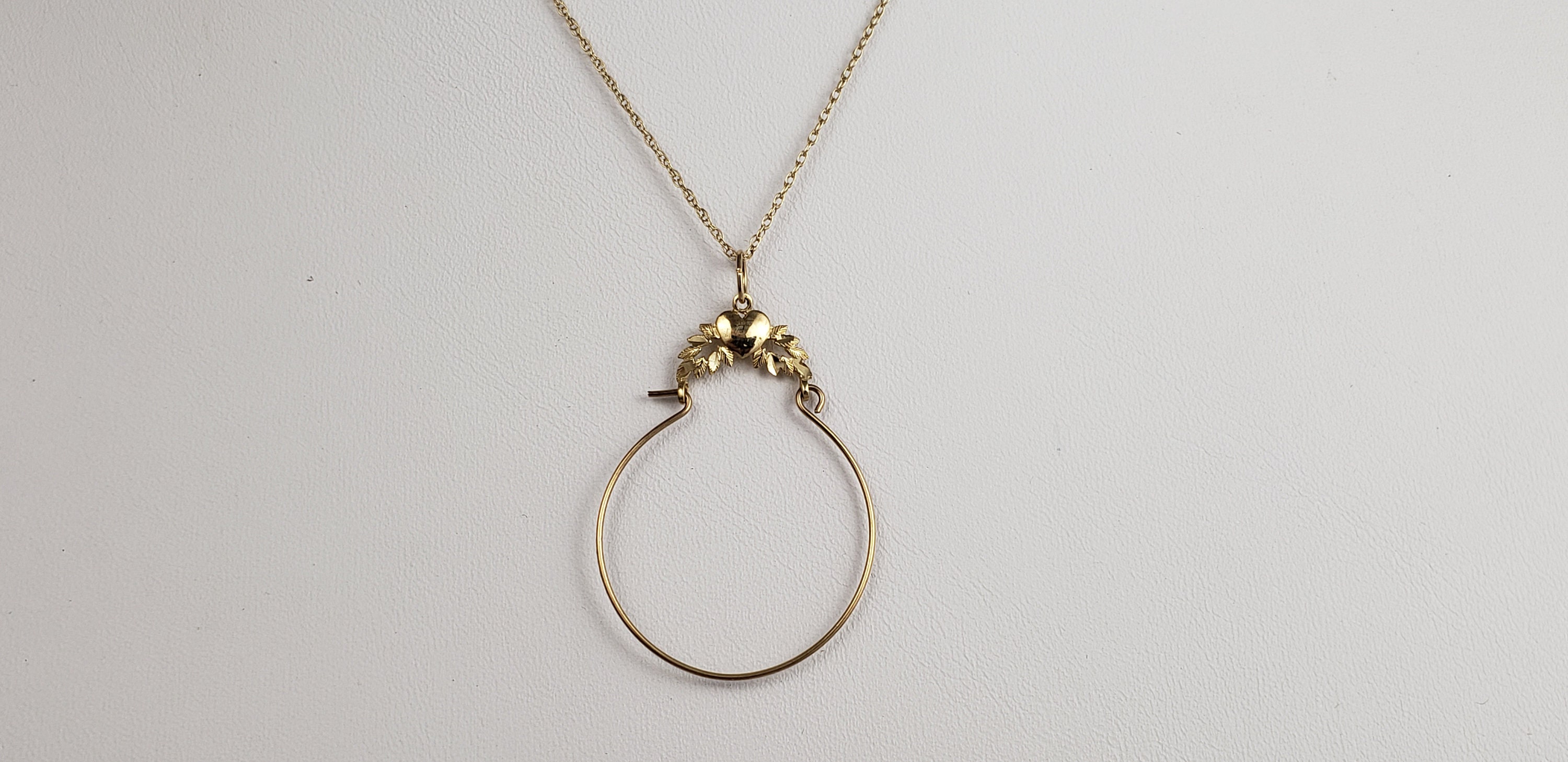 14K Solid Gold Hoop Charm Collector Pendant Crowned w/Heart Etsy