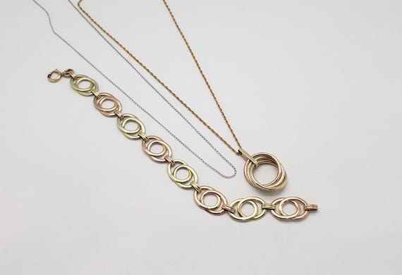 Vintage Solid Sterling Silver Tri-Gold-Filled Tri… - image 1