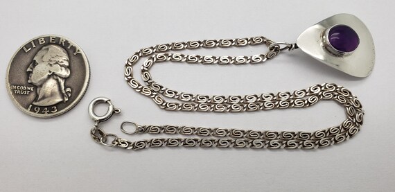 Vintage Amethyst Solid Sterling Silver Pendant 1-… - image 10