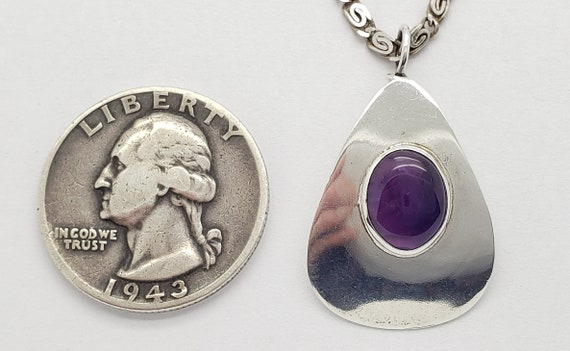 Vintage Amethyst Solid Sterling Silver Pendant 1-… - image 2
