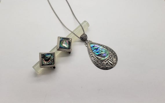 Vintage Solid Sterling Silver Abalone Seashell Te… - image 1