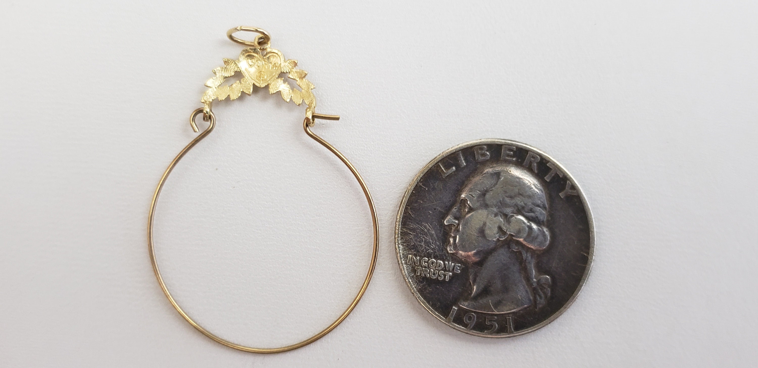 14K Solid Gold Hoop Charm Collector Pendant Crowned w/Heart Etsy