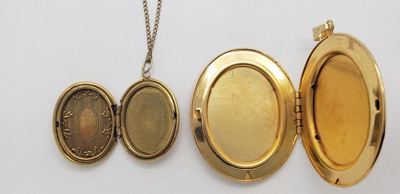 Chain Without Locket Antique Gold-filled & Vintage Large Gold-tone Oval Floral Photo Lockets ...