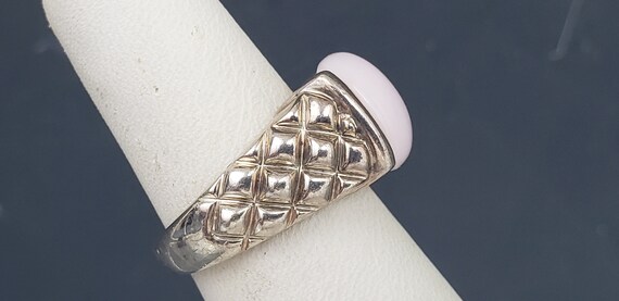 Estate Vintage Half Bezel Set Pink Stone Solid St… - image 2