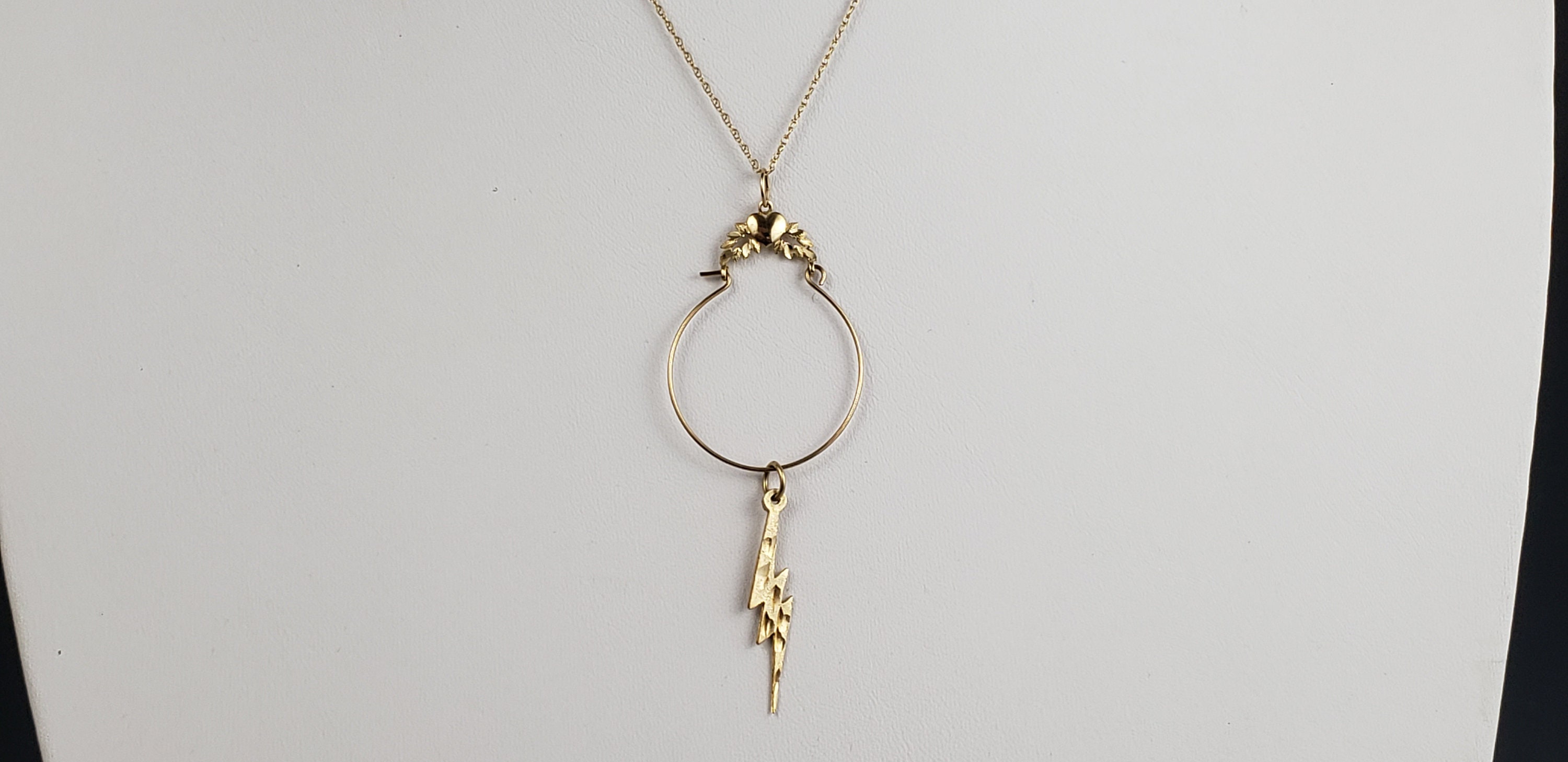 14K Solid Gold Hoop Charm Collector Pendant Crowned w/Heart Etsy