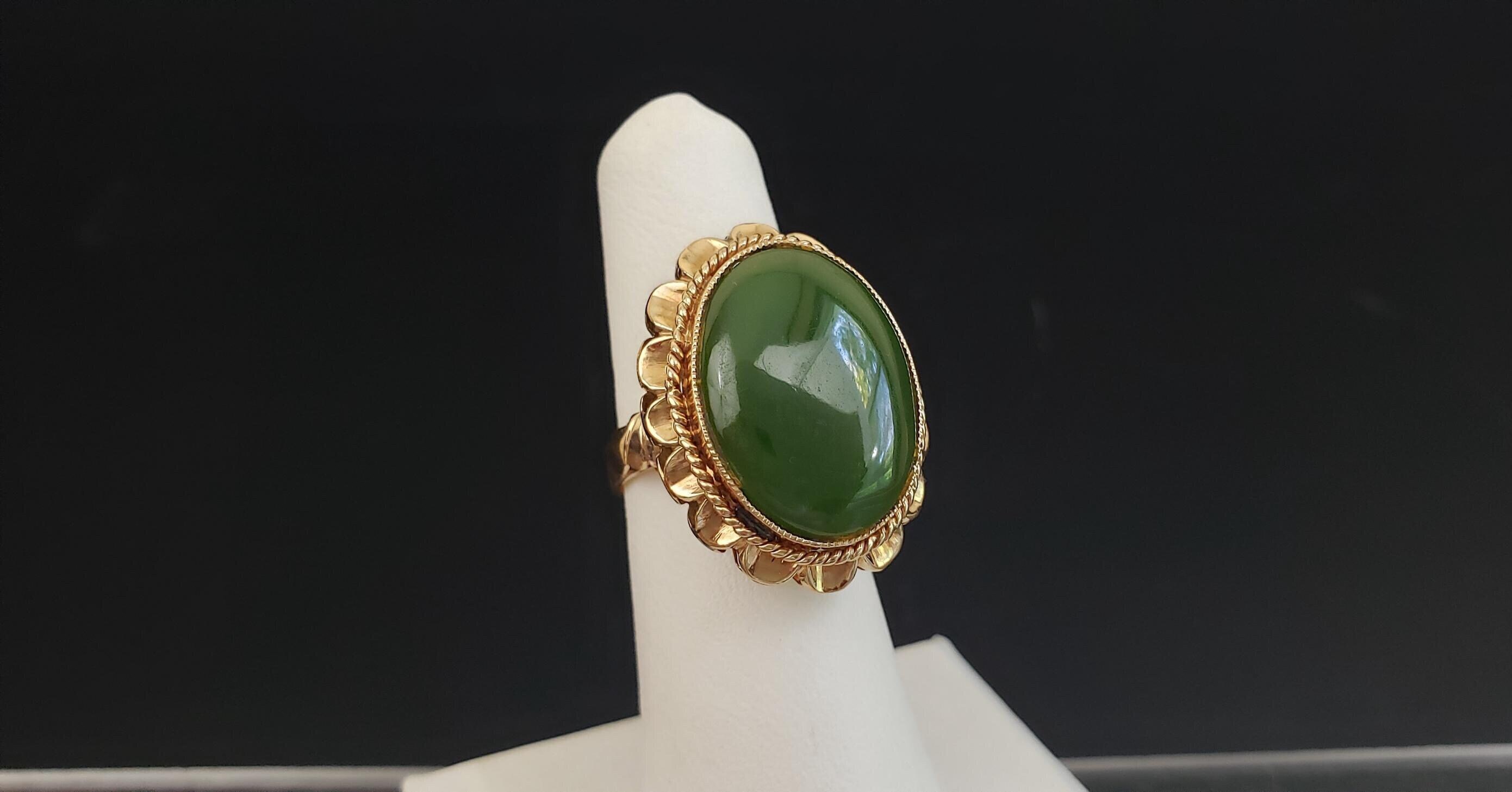 Estate 14K Solid Gold Genuine Green Nephrite Jade 7.19 Ct