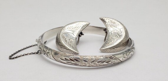 Vintage Solid Sterling Silver Chased Paisley Desi… - image 2