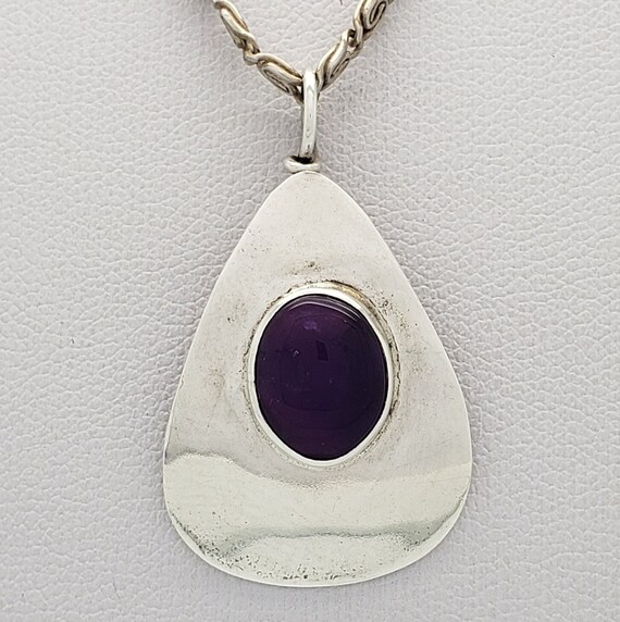 Vintage Amethyst Solid Sterling Silver Pendant 1-… - image 4