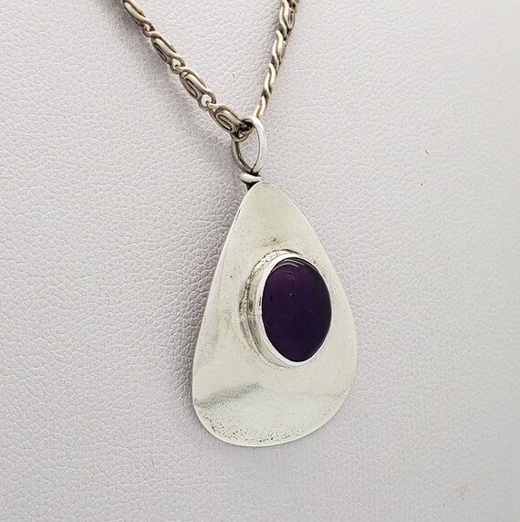 Vintage Amethyst Solid Sterling Silver Pendant 1-… - image 5