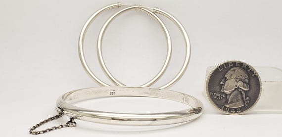 Vintage Solid Sterling Silver Large Round 2" Hoop… - image 2