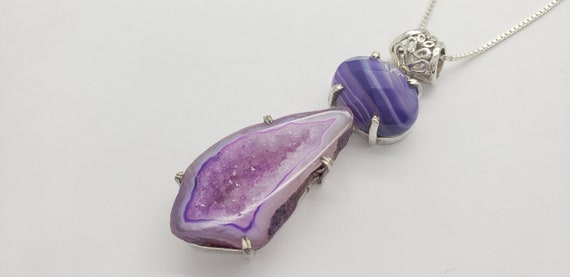 Vintage Purple Agate Crystal Solid Sterling Silve… - image 3