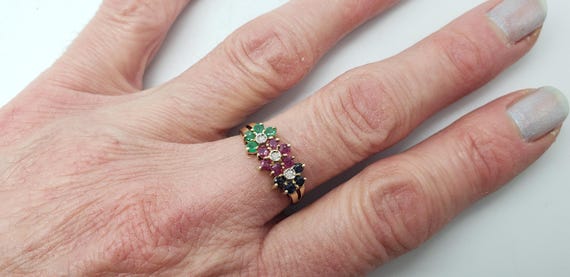 Estate 14K Solid Gold Genuine Emerald Ruby Sapphi… - image 19