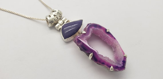 Vintage Purple Charoite & Agate Crystal Solid Ste… - image 2