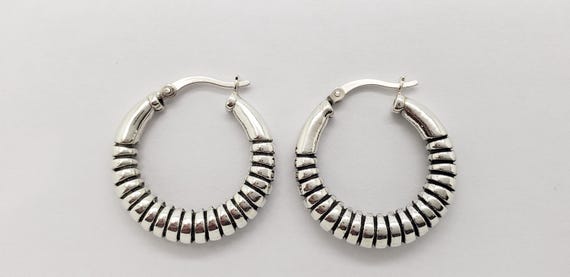 Vintage Solid Sterling Silver Ribbed Beveled Holl… - image 8