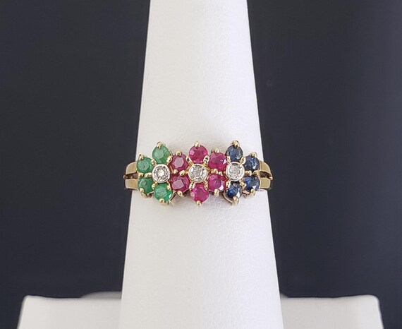 Estate 14K Solid Gold Genuine Emerald Ruby Sapphi… - image 4