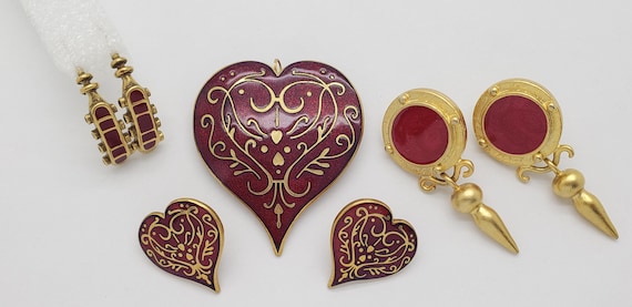 MMA 24K Gold-vermeil Red Cloisonne Heart Pendant Pin