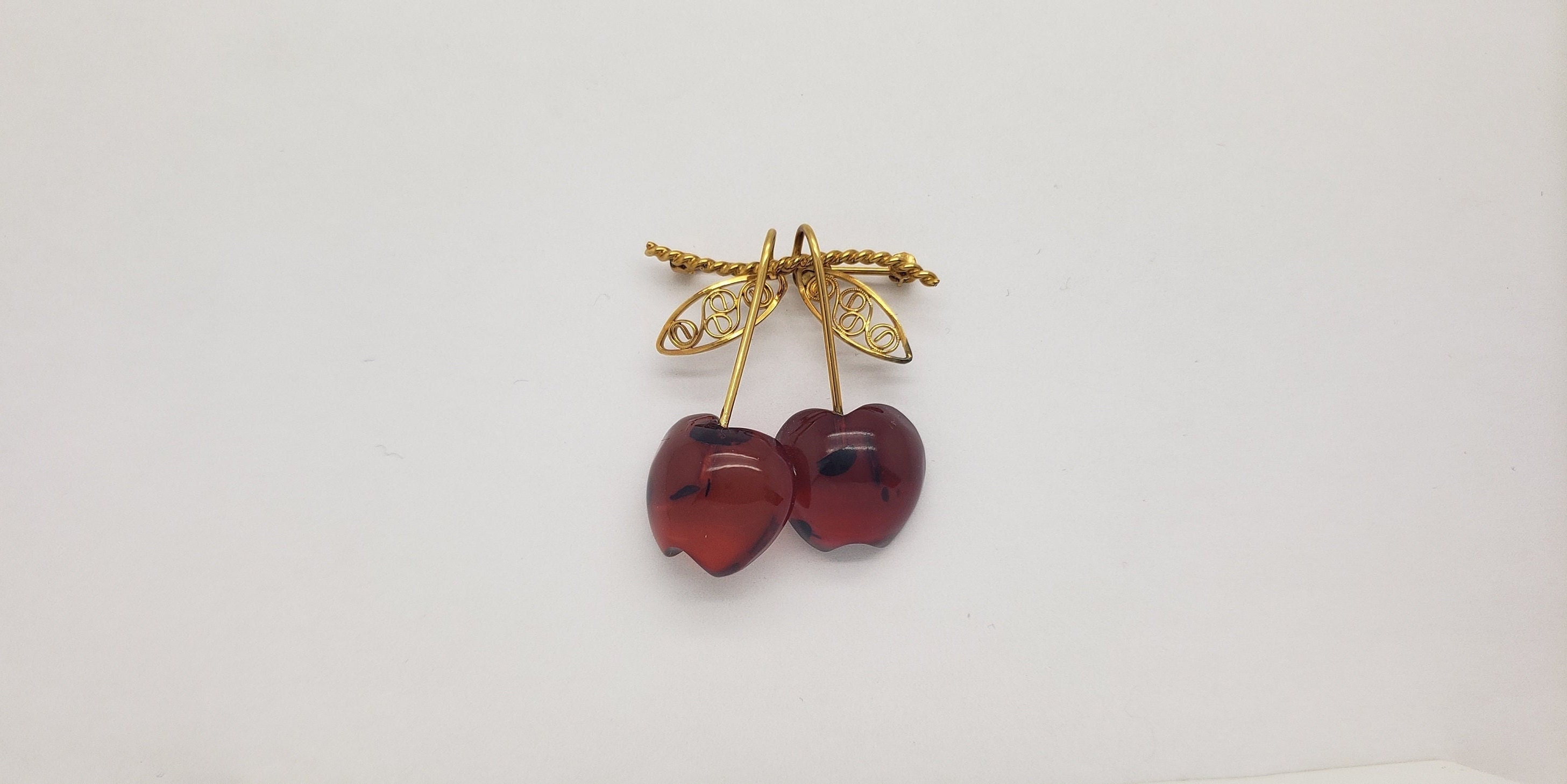 Mid-century Gold-filled Honey Colored Bakelite Cherry