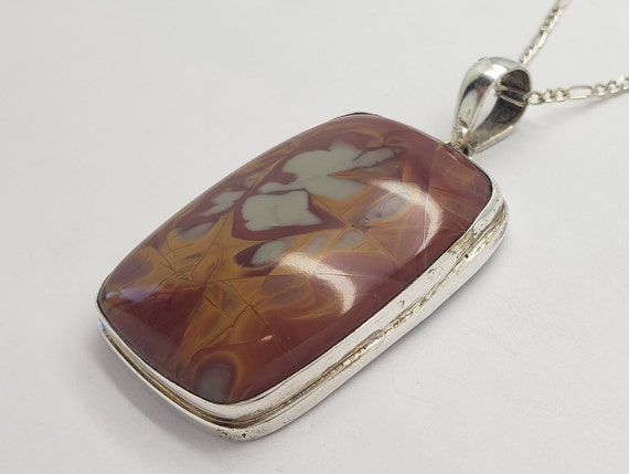 Vintage Large Rectangle Jasper Solid Sterling Sil… - image 4