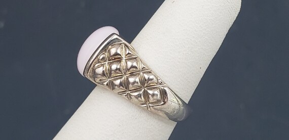Estate Vintage Half Bezel Set Pink Stone Solid St… - image 6