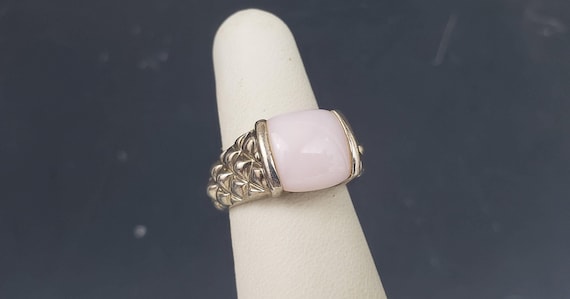 Estate Vintage Half Bezel Set Pink Stone Solid St… - image 1