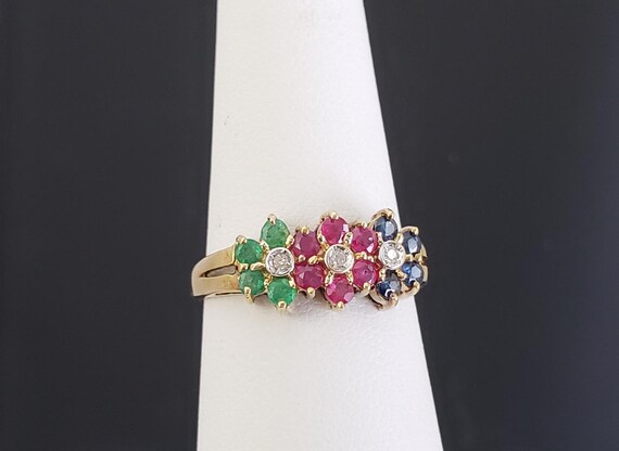 Estate 14K Solid Gold Genuine Emerald Ruby Sapphi… - image 3