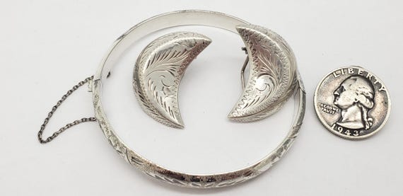 Vintage Solid Sterling Silver Chased Paisley Desi… - image 3