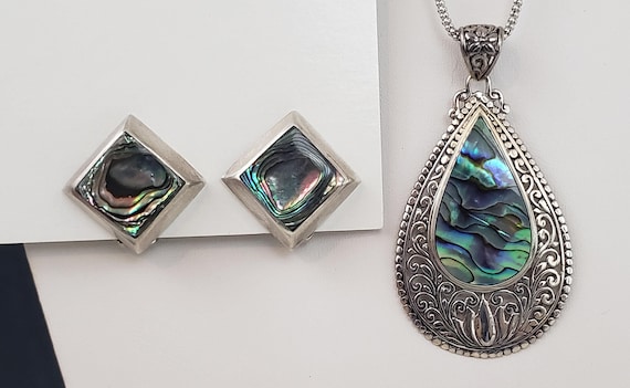 Vintage Solid Sterling Silver Abalone Seashell Te… - image 2