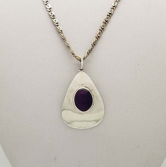 Vintage Amethyst Solid Sterling Silver Pendant 1-… - image 3