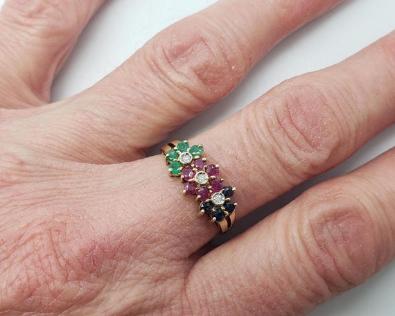 Estate 14K Solid Gold Genuine Emerald Ruby Sapphi… - image 20