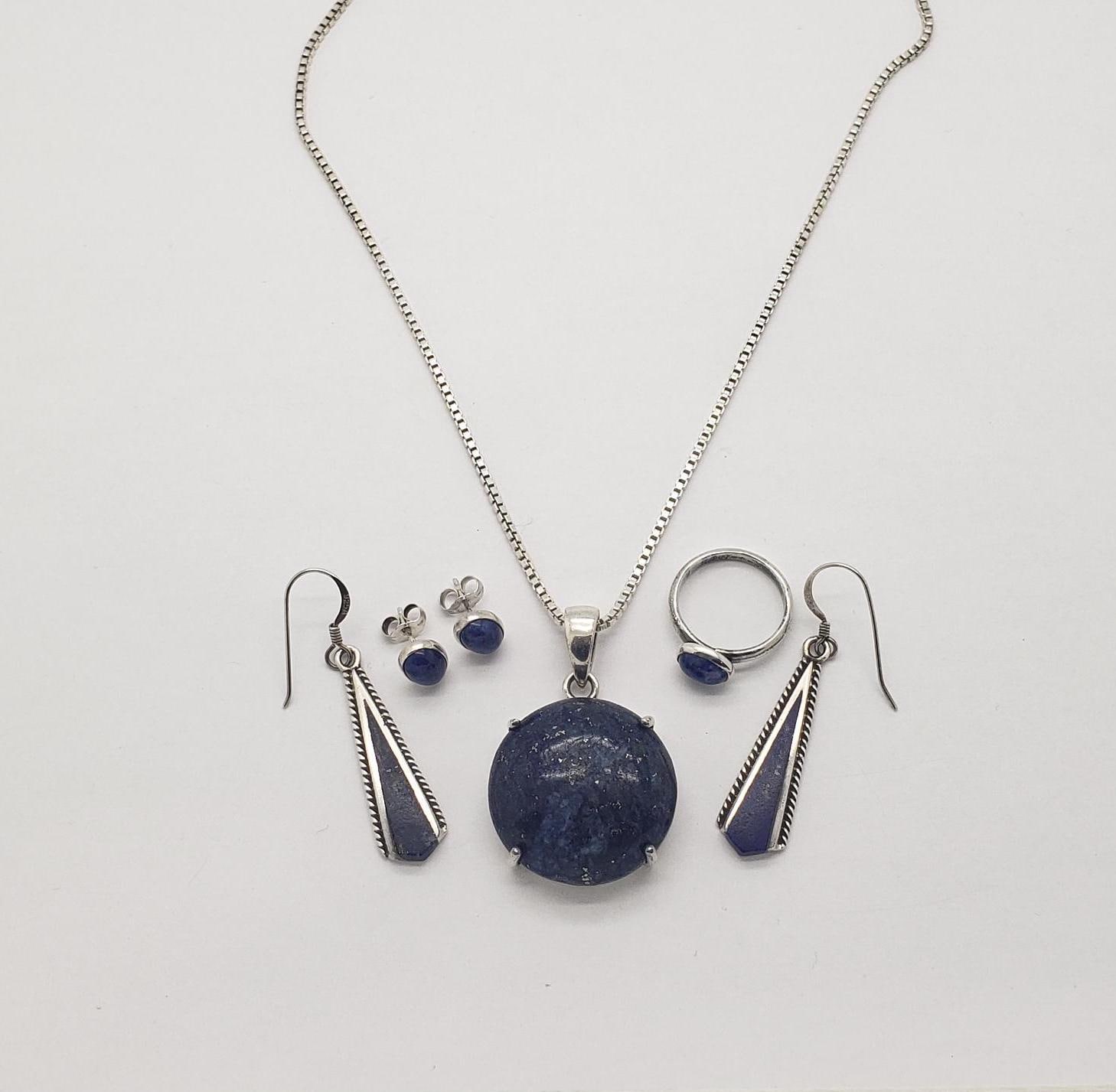 Vintage Lapis Lazuli Solid Sterling Silver Round Pendant on