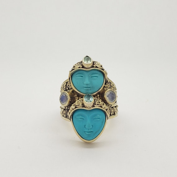 Vintage SAJEN Carved Bali Goddess Face Gold Vermeil Solid