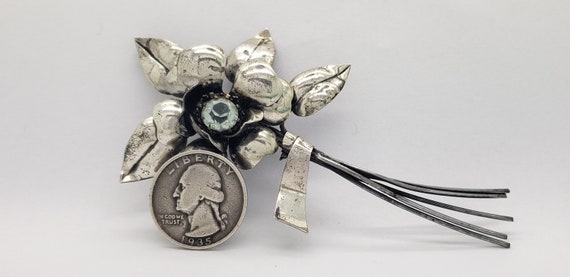 Mid-Century Solid Sterling Silver Large Flower Wh… - image 9