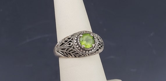 Round Green Peridot Solid Sterling Silver Ring si… - image 2